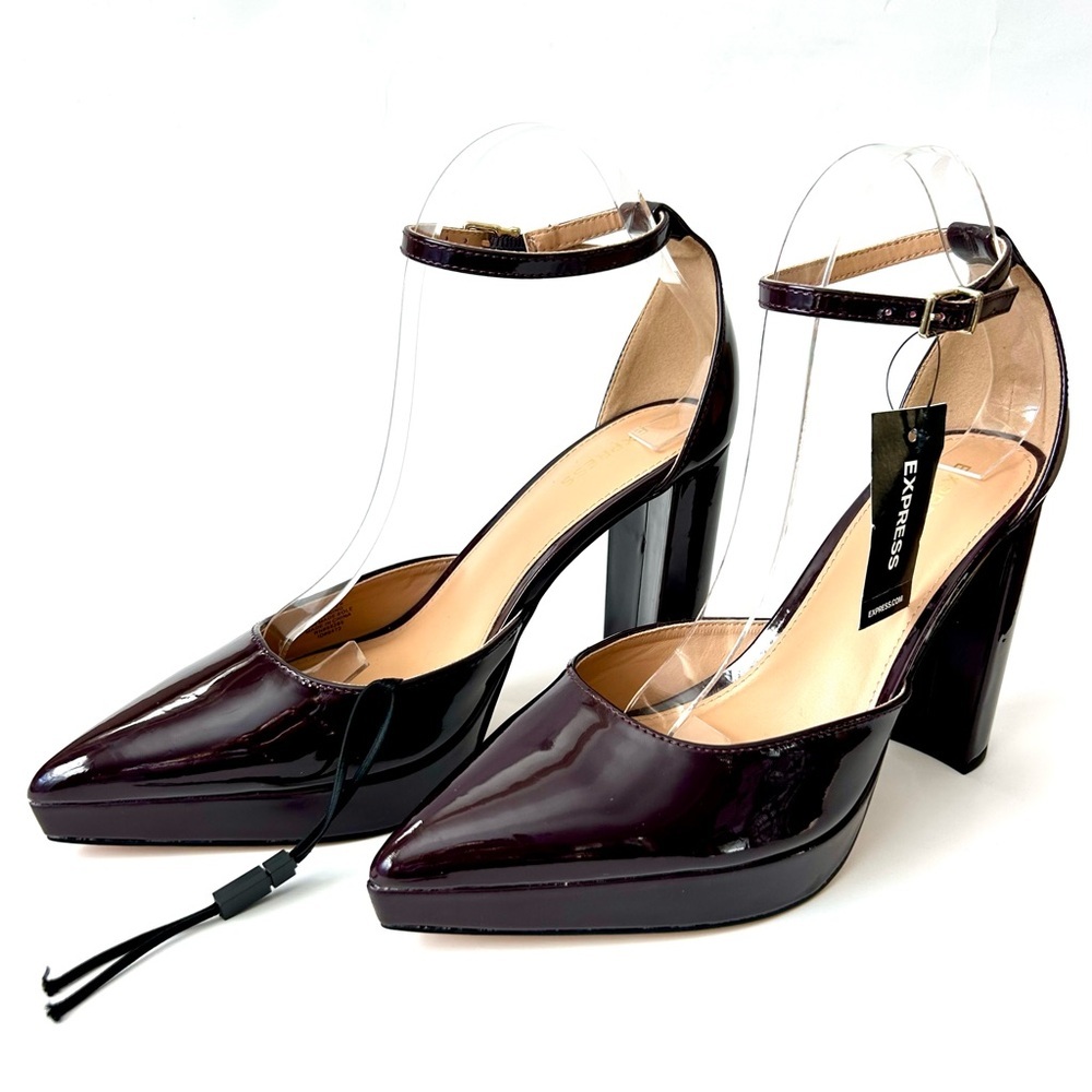 Express Closed Pointed Toe Platform Pumps High Heel Mary Jane Eggplant Size 9 - Picture 4 of 13